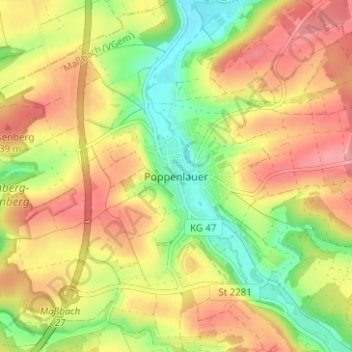 Poppenlauerの地形図、標高、地勢