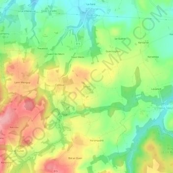 Trolanの地形図、標高、地勢