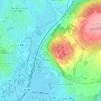 Le Sabotの地形図、標高、地勢