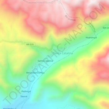 Huacoの地形図、標高、地勢
