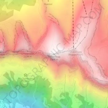 Hinterruggの地形図、標高、地勢