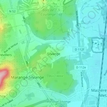 Silvangeの地形図、標高、地勢