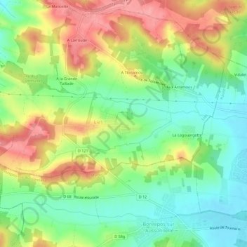 A Bartetの地形図、標高、地勢