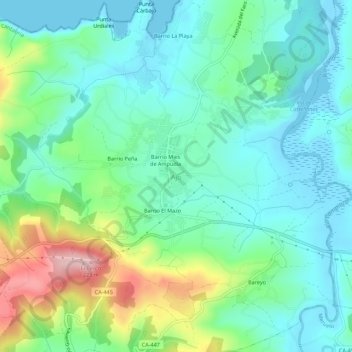 Ajoの地形図、標高、地勢