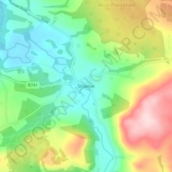 Straitonの地形図、標高、地勢