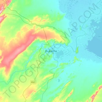 Bukamaの地形図、標高、地勢