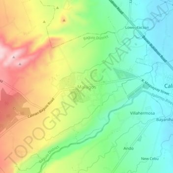 Malagosの地形図、標高、地勢