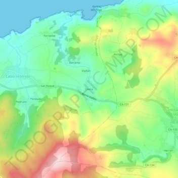 Oreñaの地形図、標高、地勢