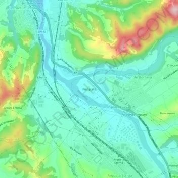 Precipianoの地形図、標高、地勢