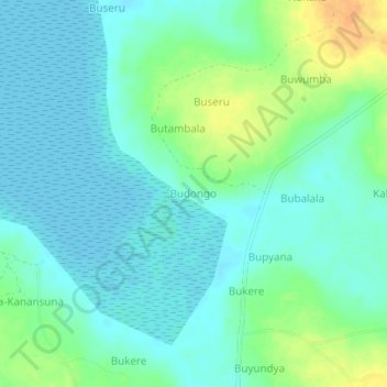 Budongoの地形図、標高、地勢