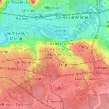 Noisielの地形図、標高、地勢
