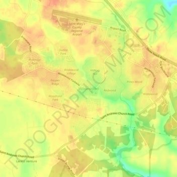 Wildewoodの地形図、標高、地勢