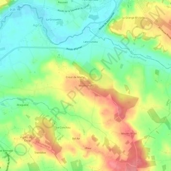 Monfrangeの地形図、標高、地勢