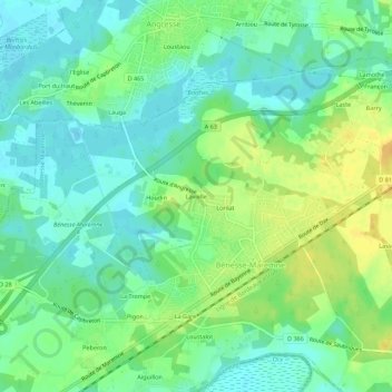 Lavielleの地形図、標高、地勢