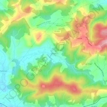 Omoñoの地形図、標高、地勢