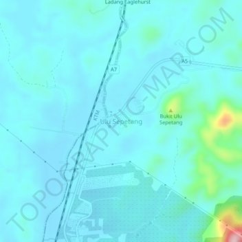 Ulu Sepetangの地形図、標高、地勢