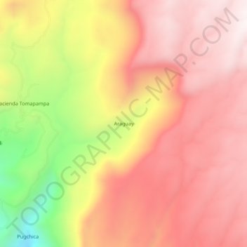 Araguayの地形図、標高、地勢