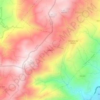 Caselhoの地形図、標高、地勢