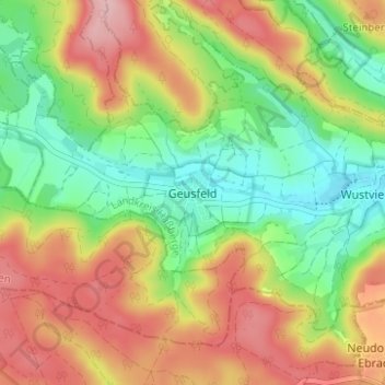 Geusfeldの地形図、標高、地勢