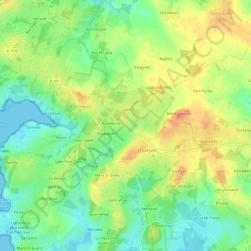 Le Daniecの地形図、標高、地勢