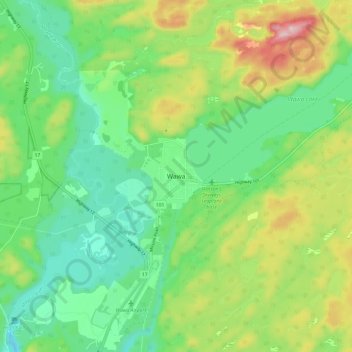 Wawaの地形図、標高、地勢