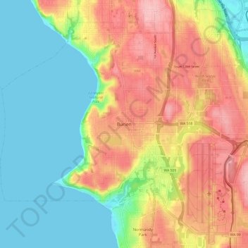 Burienの地形図、標高、地勢