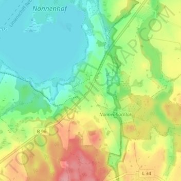 Usadelの地形図、標高、地勢