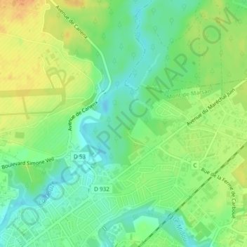 Nonèresの地形図、標高、地勢