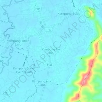 Kampung Tok Dirの地形図、標高、地勢