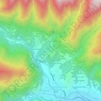 Prageriaの地形図、標高、地勢