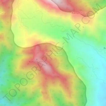 Rano Tengahの地形図、標高、地勢
