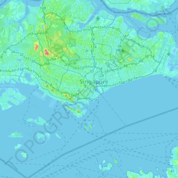 Singaporeの地形図、標高、地勢