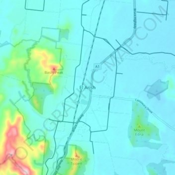 El Arishの地形図、標高、地勢