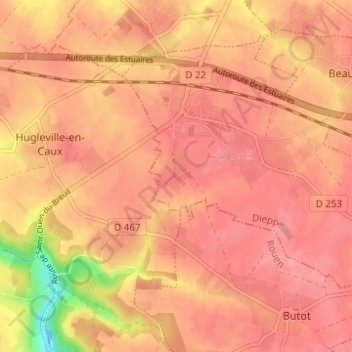 Le Breuilの地形図、標高、地勢