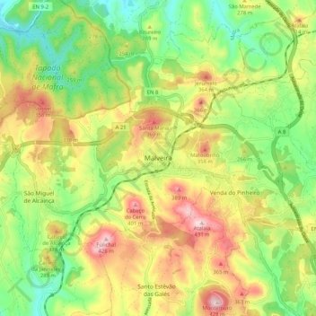 Malveiraの地形図、標高、地勢