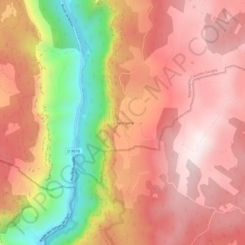 La Bourgarieの地形図、標高、地勢