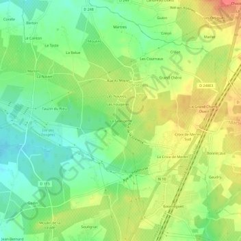 La Grangetteの地形図、標高、地勢