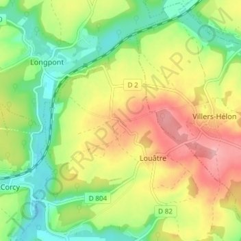 Violaineの地形図、標高、地勢