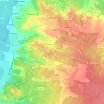 Le Parentの地形図、標高、地勢