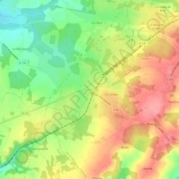 Fontafieの地形図、標高、地勢