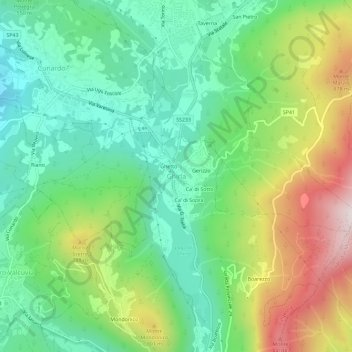 Ghirlaの地形図、標高、地勢