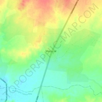 Mecocalの地形図、標高、地勢