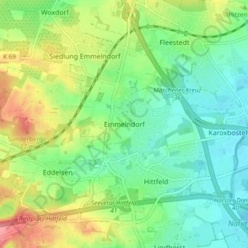 Emmelndorfの地形図、標高、地勢