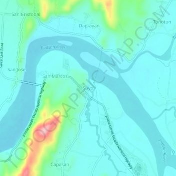 Suyoの地形図、標高、地勢