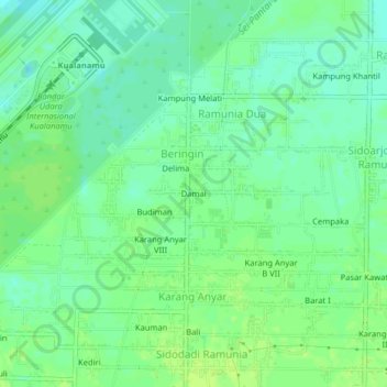 Damaiの地形図、標高、地勢