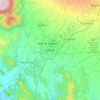 Colimaの地形図、標高、地勢