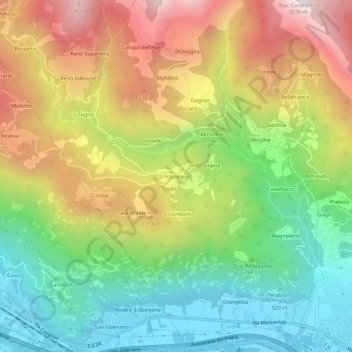 Frassinereの地形図、標高、地勢