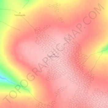 Tablelandsの地形図、標高、地勢