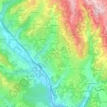 Les Coassesの地形図、標高、地勢