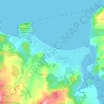 Cooks Beachの地形図、標高、地勢